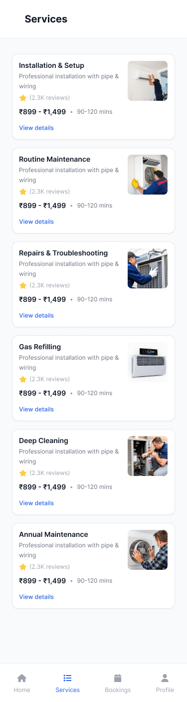 Areosolix app services list screen preview