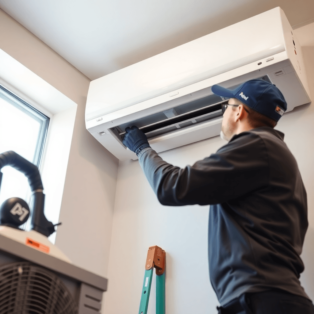 AC technician performing maintenance service